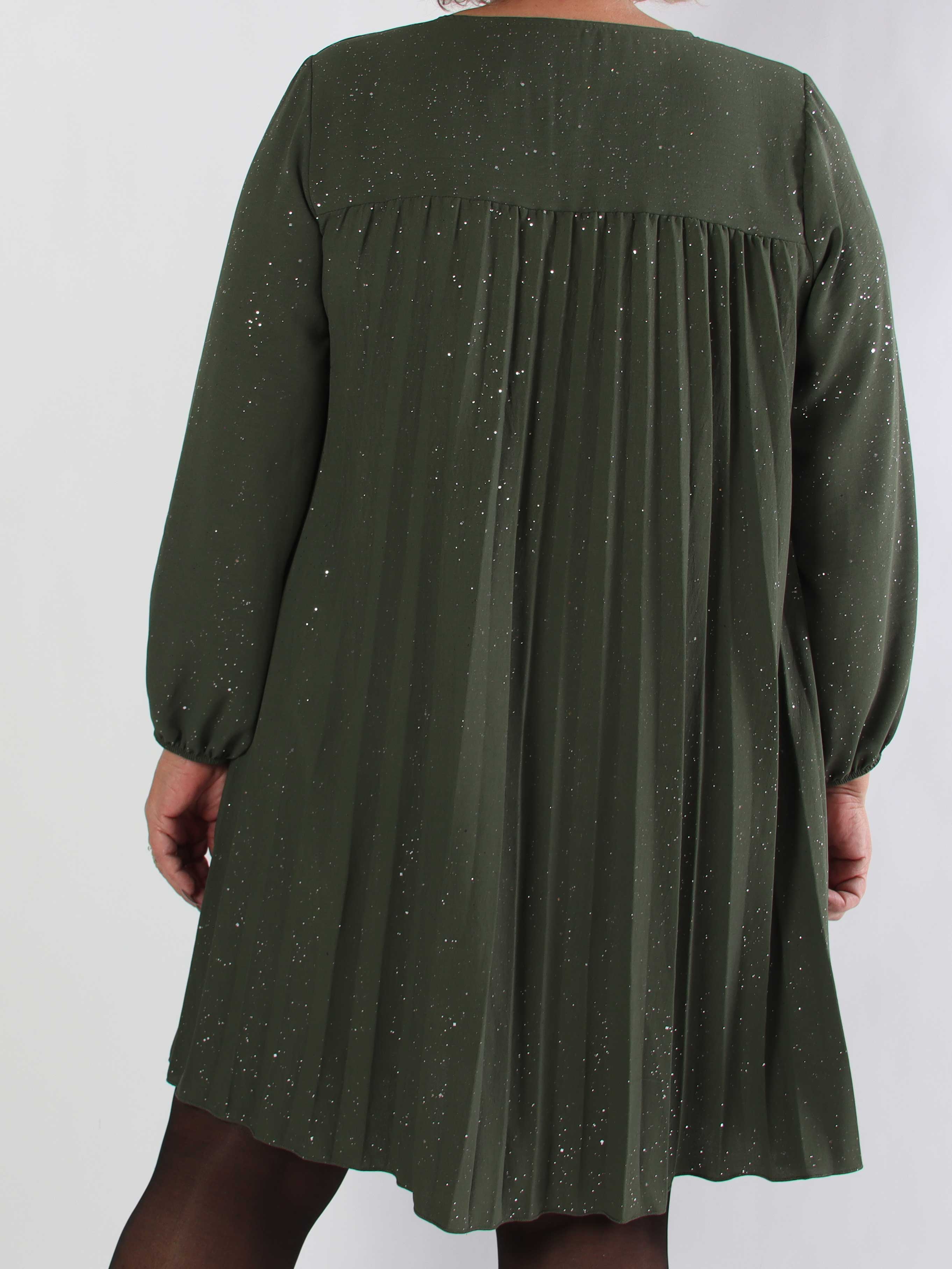 Nancy Glitter Short L/S - Plisseret plus size kjole med lommer og glimmer